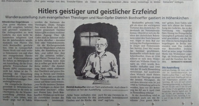 Bonhoeffer-Ausstellung im Münchner Merkur, 25.06.2020